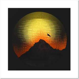 Mountain Sunset Illustration Posters and Art